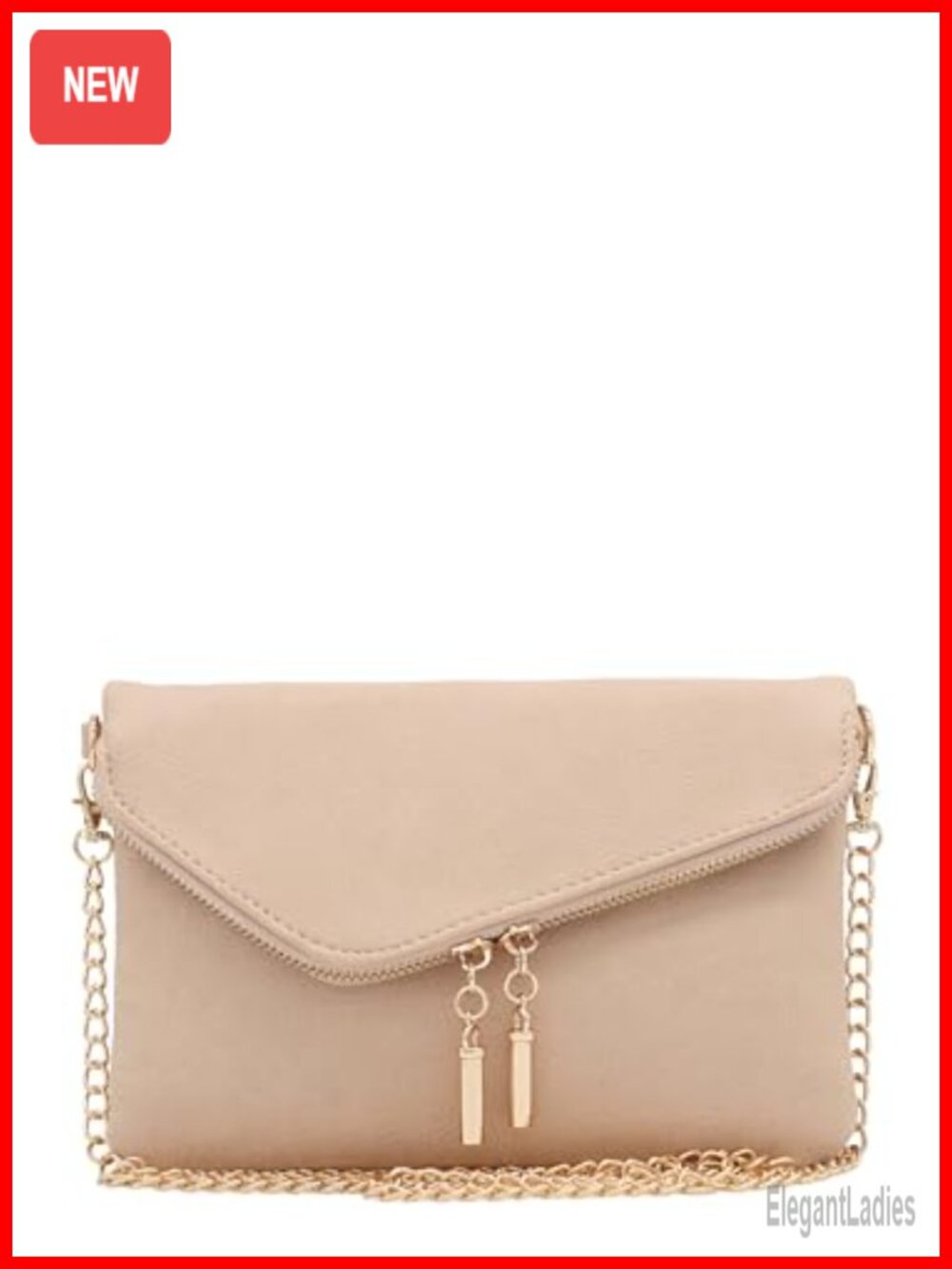 Faux Leather Envelope Wristlet Clutch Crossbody Bag Chain Strap